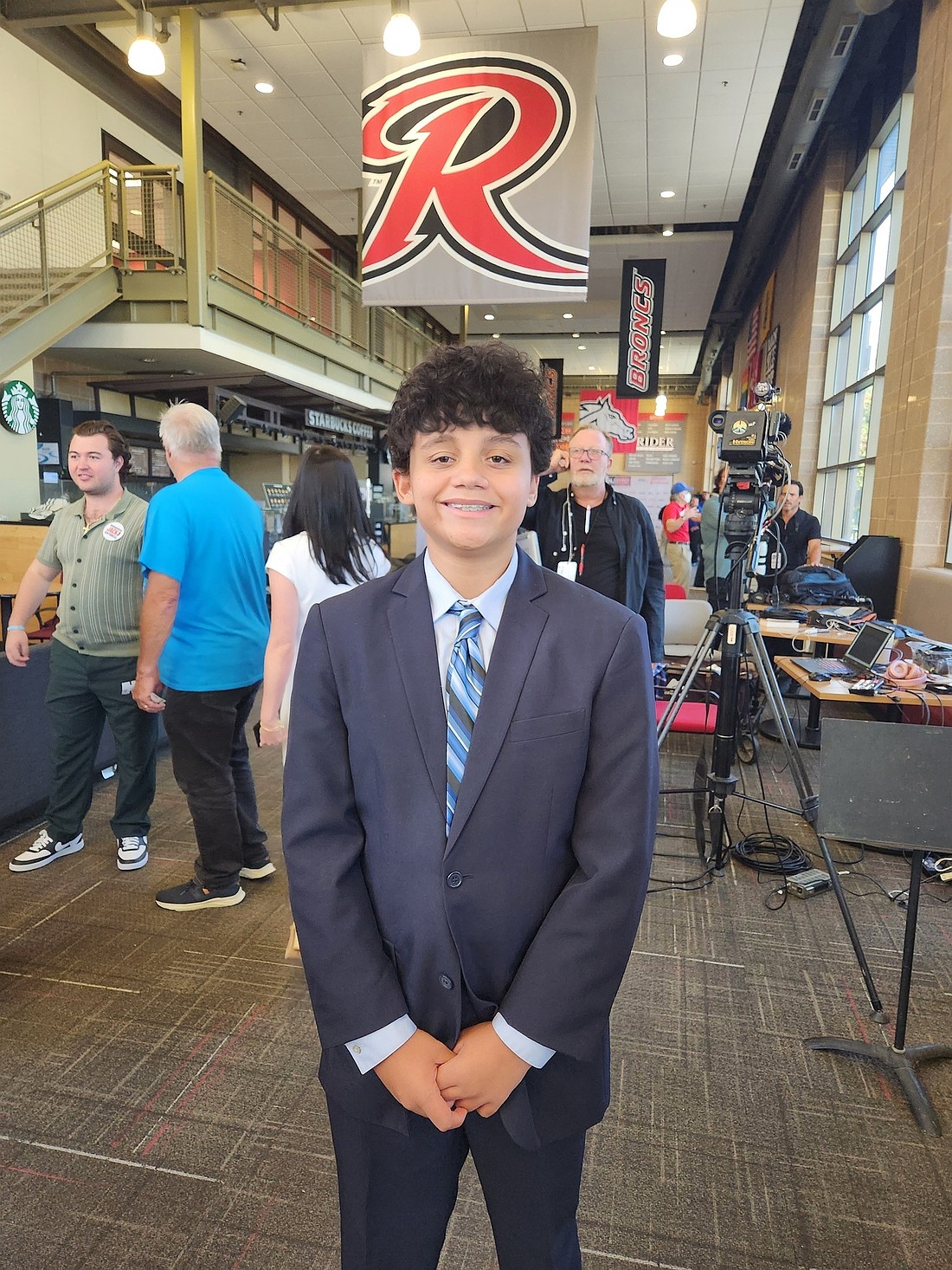 St. Ann seventh-grader Marc Muir was selected to attend the Sept. 21 gubernatorial town hall and debate and ask a question of one of the New Jersey governor candidates. Facebook photo