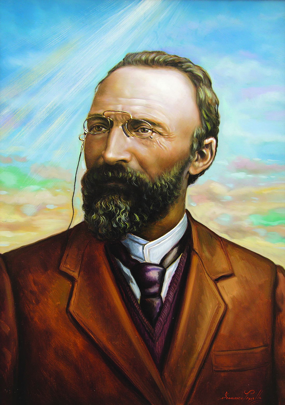 Blessed Bartolo Longo, who was born in 1841, is seen in an undated painting. He had been a militant opponent of the church and involved in the occult, but converted, dedicating himself to charity and to building the Pontifical Shrine of the Blessed Virgin of the Rosary of Pompei. He died in 1926. (CNS photo/courtesy of the Pontifical Shrine of the Blessed Virgin of the Rosary of Pompei)