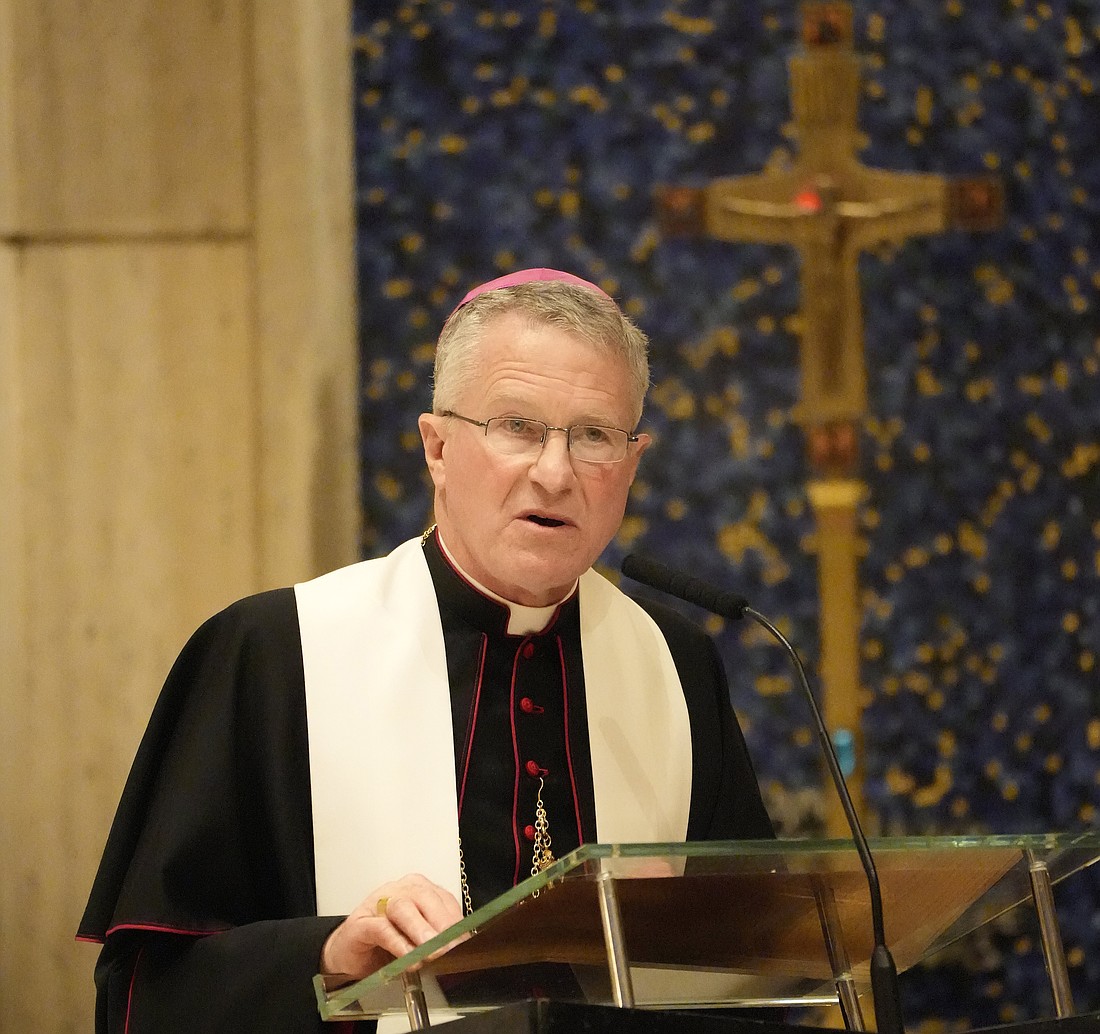 Archbishop Timothy P. Broglio of the U.S. Archdiocese for the Military Services and president of the U.S. Conference of Catholic Bishops, speaks during a prayer service at Holy Family Church in New York City Sept. 8, 2025. Archbishop Broglio issued a pastoral letter Oct. 17, 2025, over the U.S. Army’s decision to cancel all religious support contracts for Army chapels, which he said placed an insurmountable restriction on Catholics' free exercise of religion. (OSV News photo/Gregory A. Shemitz)