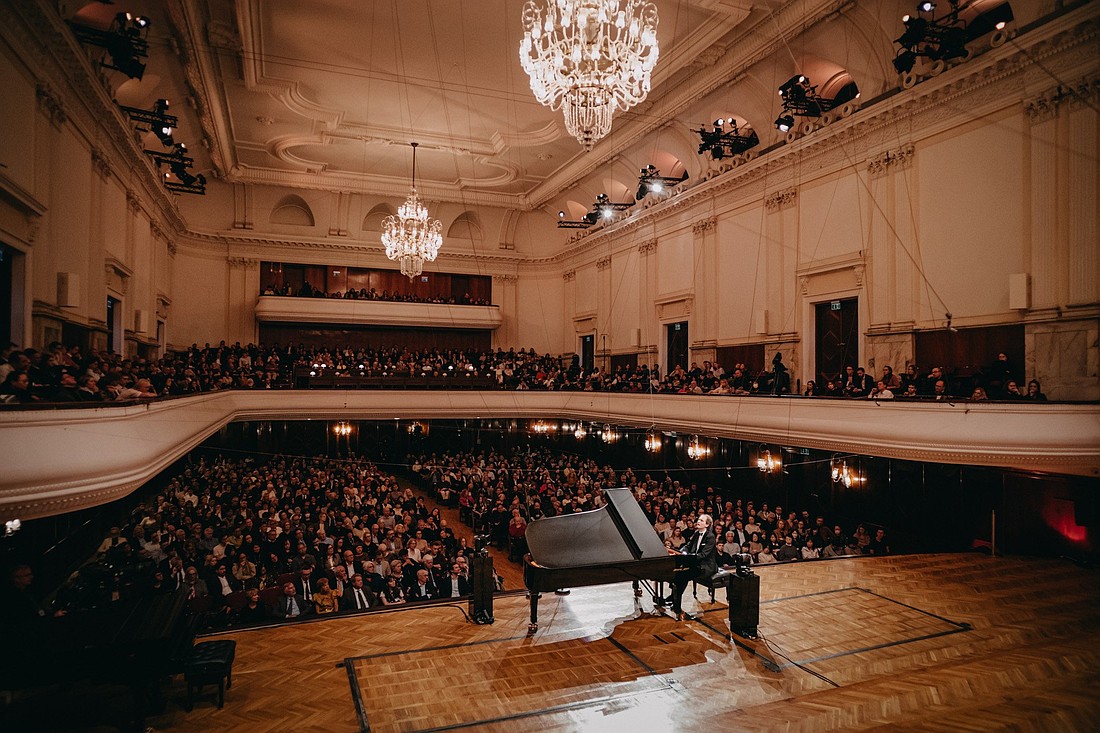 Polish pianist Piotr Pawlak performs his 50-minute program Oct. 11, 2025, during the 2025 Chopin Competition semifinals in Warsaw, Poland. Standing in the lobby of the Warsaw Filharmonic, one of the most prestigious stages in the classical music world, before his performance, he reached for his rosary, made the sign of the cross and prayed -- a gesture that has gone viral. Pianists who take part in the International Chopin Competition are considered -- even if young -- the best in the world. (OSV News photo/courtesy Krzysztof Szlezak, NIFC)