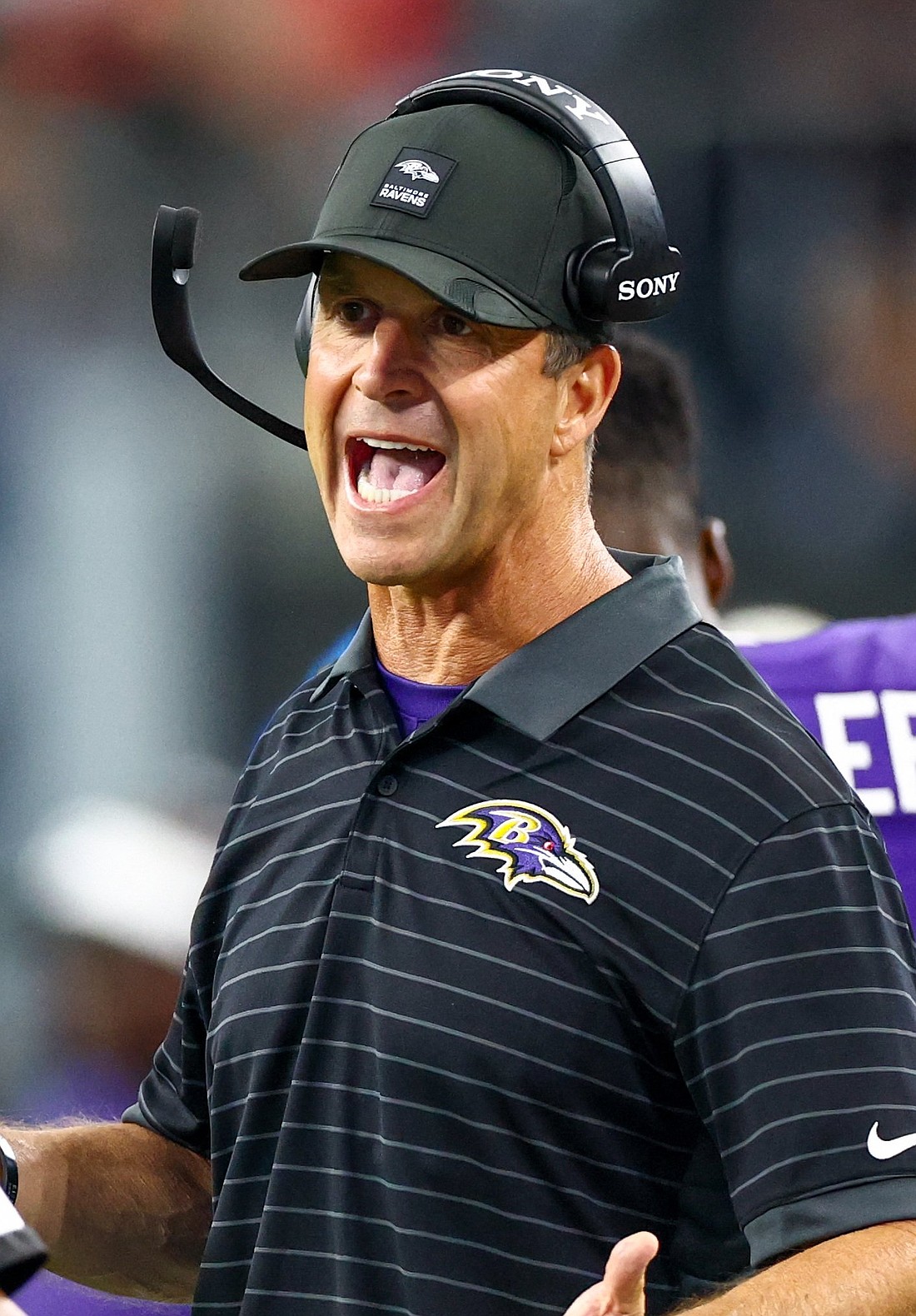 Baltimore Ravens head coach John Harbaugh reacts during the first half of a pre-season game against the Dallas Cowboys at AT&T Stadium in Arlington, Texas, Aug. 16, 2025. (OSV News photo/Kevin Jairaj-Imagn Images via Reuters) MANDATORY CREDIT