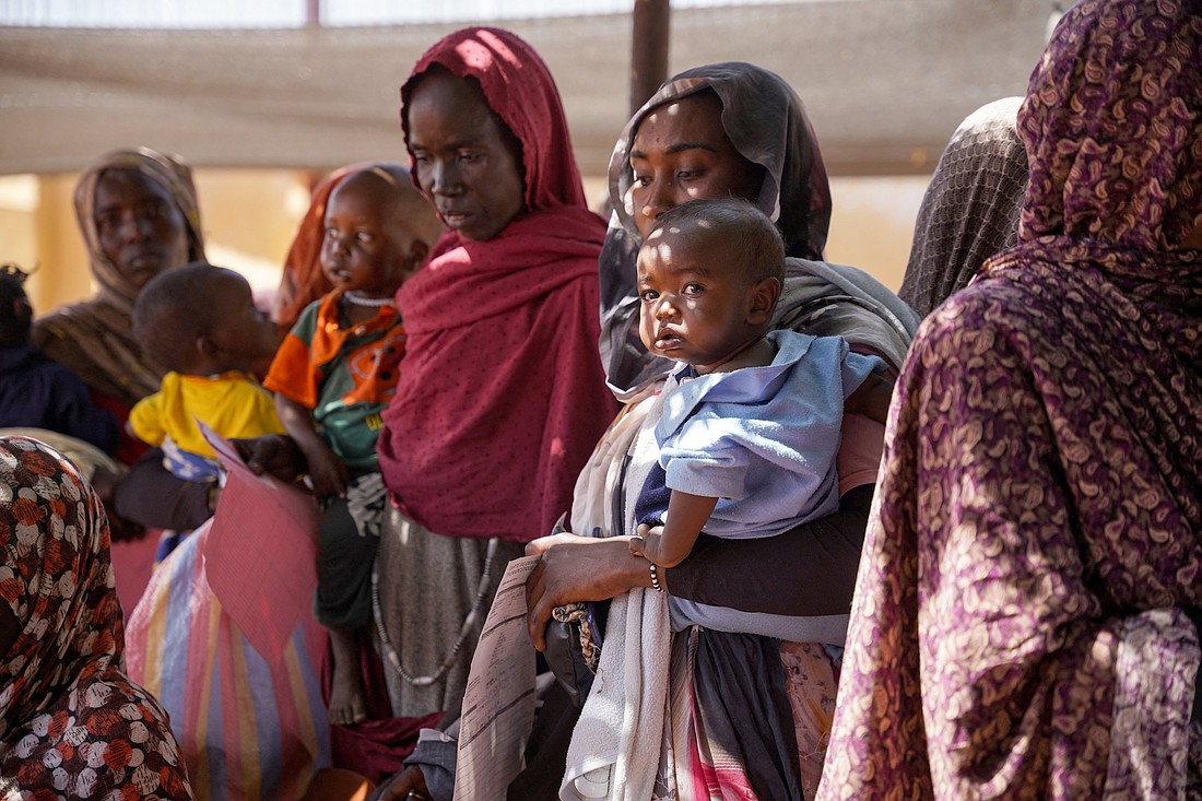 A handout photograph, shot in January 2024, shows women and babies at the Zamzam displacement camp, close to el-Fasher in North Darfur, Sudan. (OSV News photo/Mohamed Zakaria, MSF handout via Reuters) Editors: THIS IMAGE HAS BEEN SUPPLIED BY A THIRD PARTY. MANDATORY CREDIT