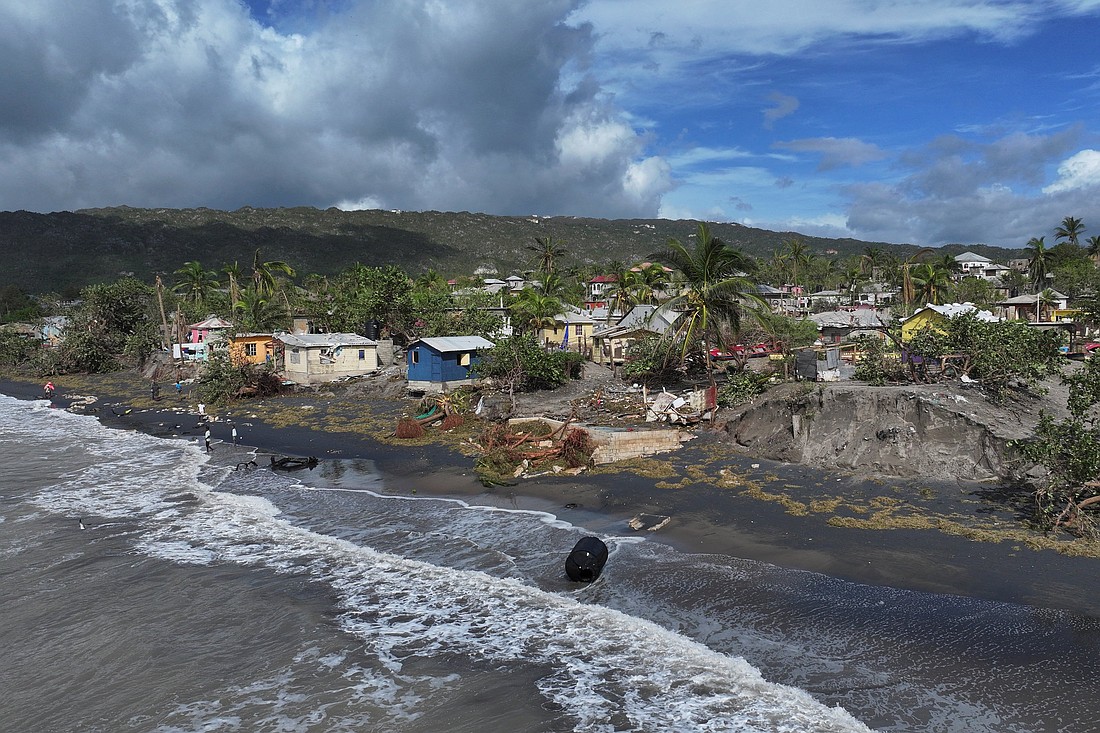 A drone view shows damage to coastal homes in Alligator Pond, Jamaica, Oct. 29, 2025, after Hurricane Melissa swept through the area. Melissa made landfall Oct. 28 in Jamaica around 1 p.m. ET as a catastrophic Category 5 storm with top winds of 185 mph. One of the strongest Atlantic hurricanes on record, Melissa has left dozens dead and widespread destruction across Jamaica, Cuba and Haiti. (OSV News photo/Maria Alejandra Cardona, Reuters)