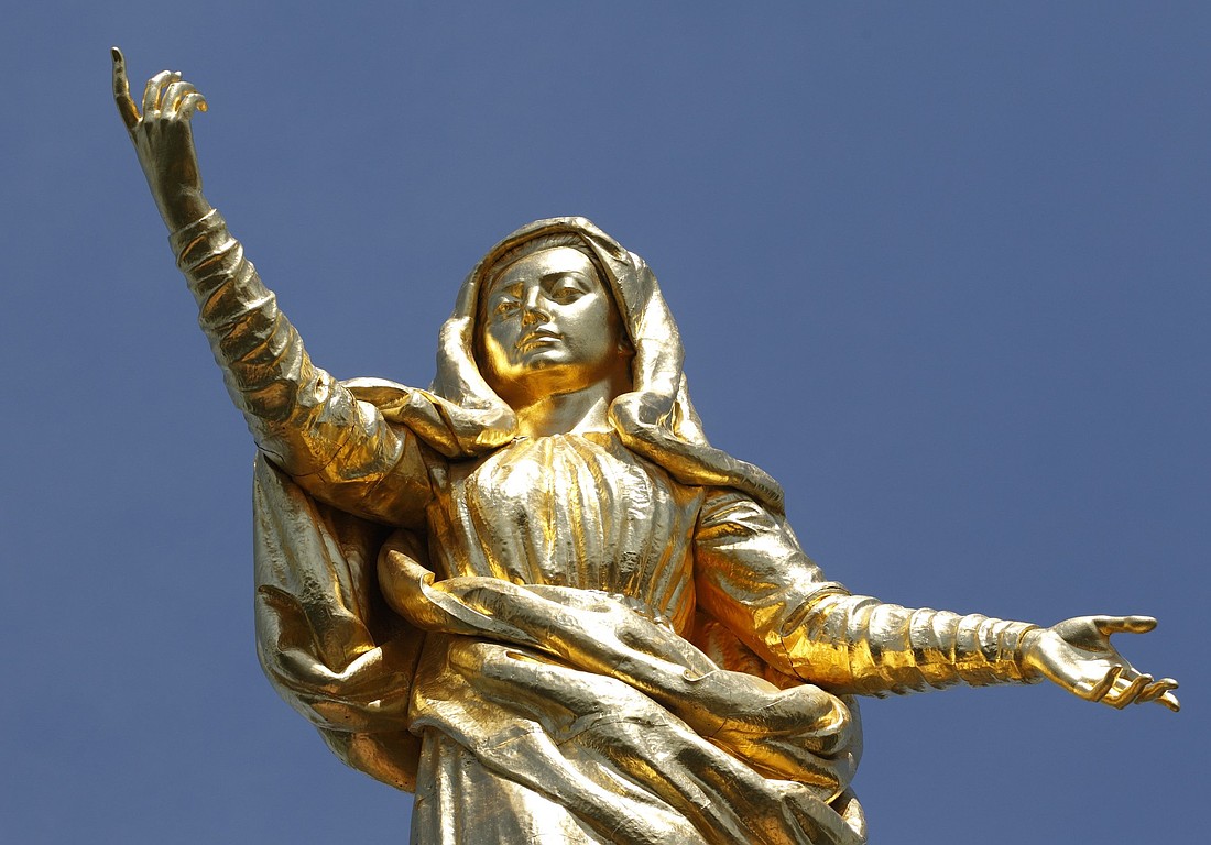 A statue of Mary known as "Salus Populi Romani" ("Our Lady, Health of the Roman People") was blessed by Pope Benedict XVI in Rome June 24. The 30-foot statue was restored after it fell from its pedestal during a storm in October. (CNS photo/Paul Haring) (June 24, 2010)
