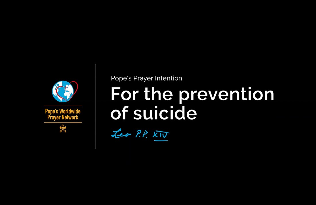 Pope Leo XIV's prayer intention for November is: "For the prevention of suicide." The pope's prayer and a video to accompany it were released by the Pope's Worldwide Prayer Network Nov. 4, 2025. (CNS photo/screen grab, Pope's Worldwide Prayer Network)