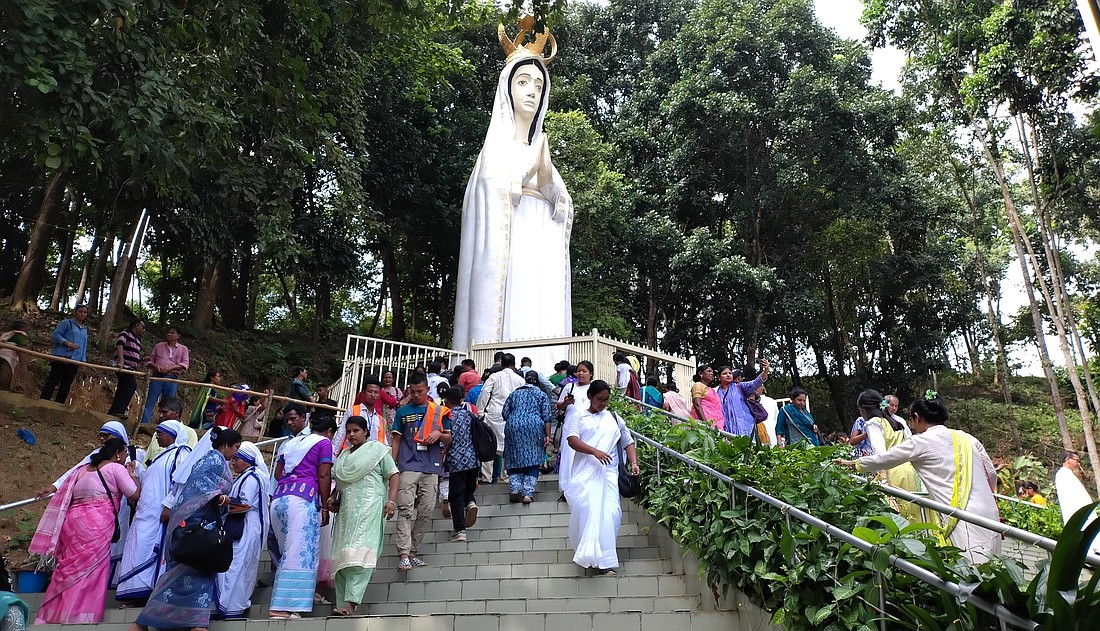 People gather for an annual pilgrimage to the shrine of Fatima Rani -- or Mary, Queen of Fatima -- at St. Leo's Church in the Baromari hills in the Sherpur district of the Mymensingh Diocese in Bangladesh Oct. 31, 2025. The pilgrimage attracts tens of thousands of pilgrims from different parts of the country, including Muslims and Hindus, who come seeking spiritual connection and possible miracles. (OSV News photo/Stephan Uttom Rozari)