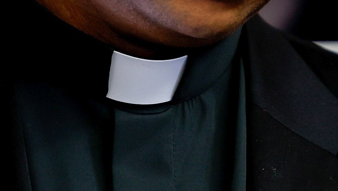 The Roman collar of a priest is seen in a file photo. (CNS photo/Lola Gomez)