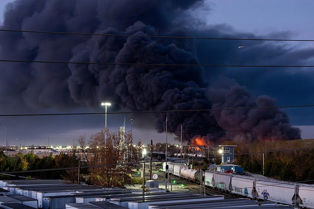 Smoke rises from the wreckage of a UPS MD-11 cargo jet after it crashed on departure from Louisville Muhammad Ali International Airport in Louisville, Ky., Nov. 4, 2025. A UPS cargo plane crashed and exploded in a massive fireball while taking off from the company’s global aviation hub in Louisville, killing at least nine people and injuring 11, authorities said. (OSV News photo/Jeff Faughender, USA Today Network via Reuters) NO RESALES. NO ARCHIVES. THIS IMAGE HAS BEEN SUPPLIED BY A THIRD PARTY