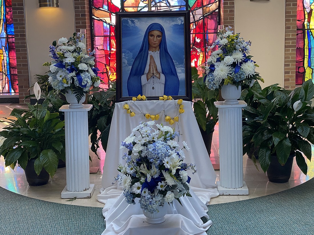 An artist’s rendition of the Church-approved image of Our Lady of Kibeho in St. Joseph Church. Courtesy photo