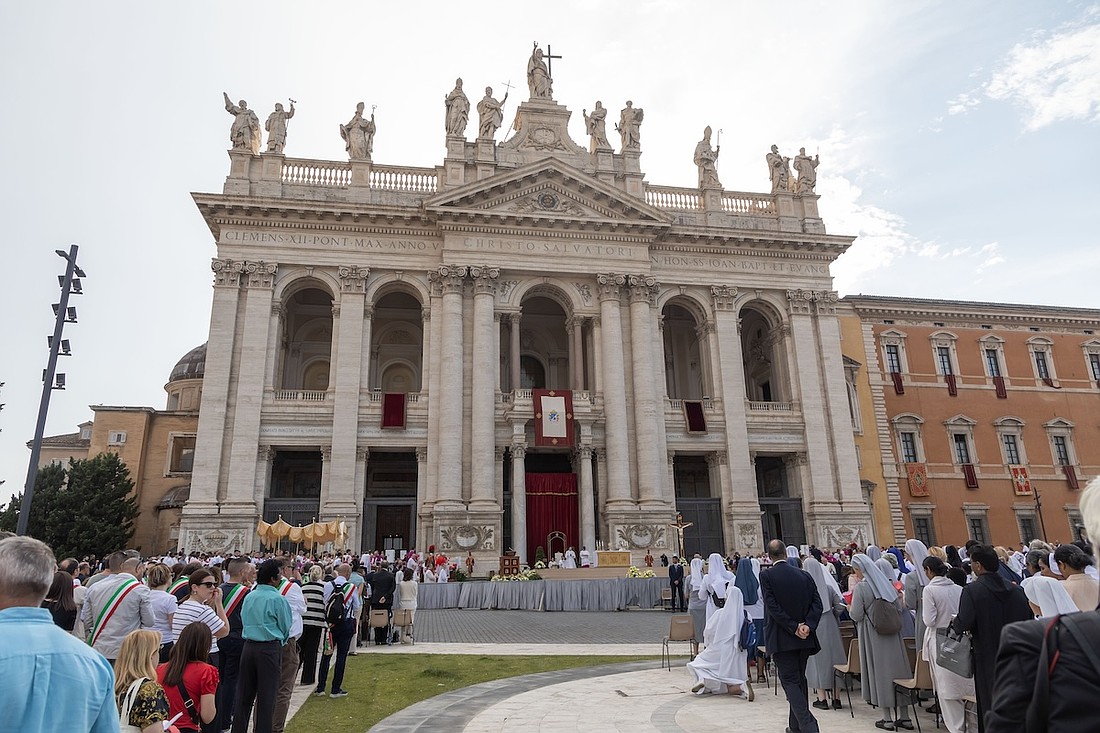 Thousands of people join Pope Leo XIV for Mass on the feast of the Body and Blood of Christ outside Rome's Basilica of St. John Lateran June 22, 2025. CNS photo/Pablo Esparza