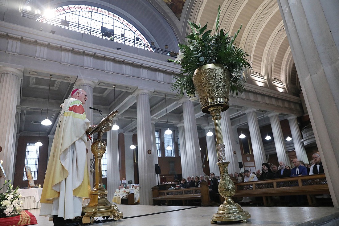Archbishop Dermot Farrell of Dublin delivers a homily after announcing the elevation of St. Mary's Pro Cathedral to formal cathedral status at a Mass to mark the bicentenary of the church's dedication in 1825 and the feast of the city's patron, St. Laurence O'Toole, on Nov. 14, 2025. The Catholics of Dublin have a dedicated cathedral for the first time in 500 years following Pope Leo XIV's decision on Nov. 14 to designate St. Mary's as the Irish capital's official Catholic cathedral. (OSV News photo/courtesy Archdiocese of Dublin)