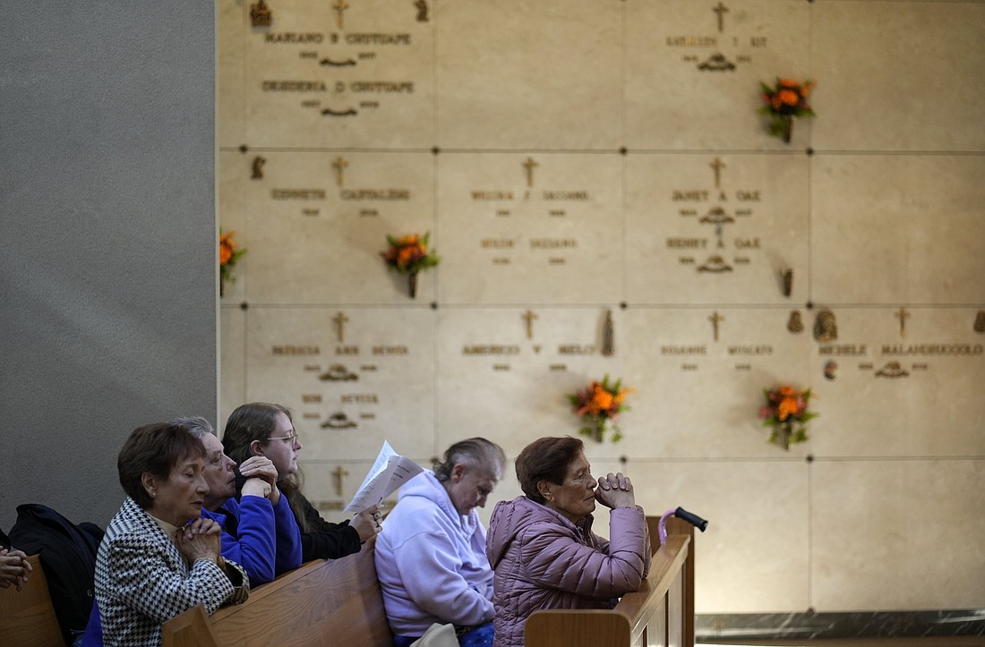 Worshippers attend an All Souls' Day Mass in the Our Lady of the Rosary Chapel and Mausoleum at Holy Sepulchre Cemetery in Coram, N.Y., Nov. 2, 2025. (OSV News photo/Gregory A. Shemitz)