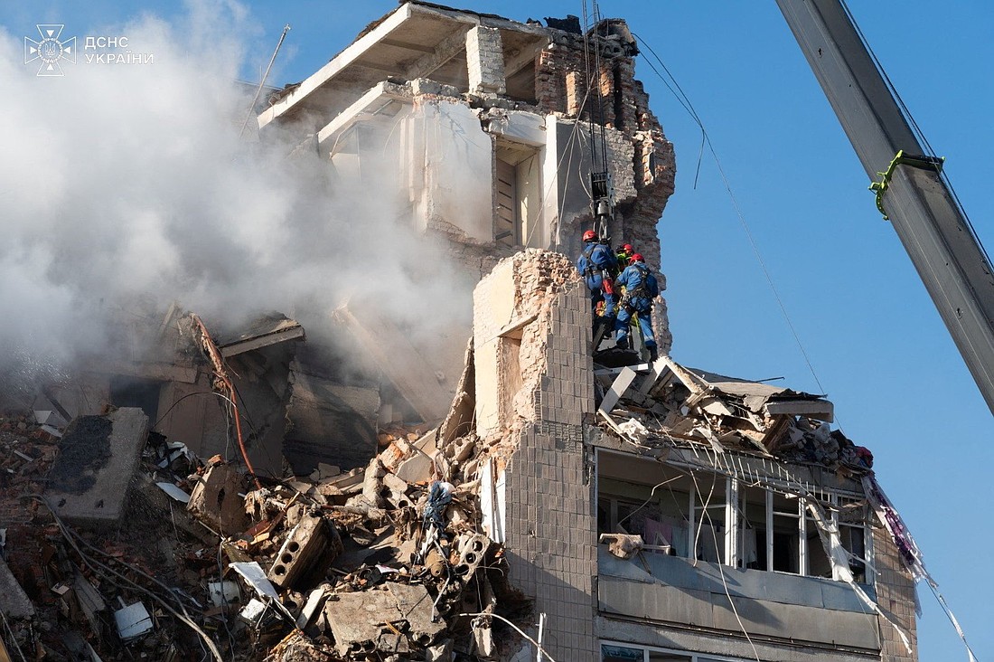 Rescuers work at the site of an apartment building in Ternopil, Ukraine, Nov. 19, 2025, that was hit by a morning Russian missile strike amid Russia's ongoing war on Ukraine. (OSV News photo/Press service of the State Emergency Service of Ukraine via Reuters)