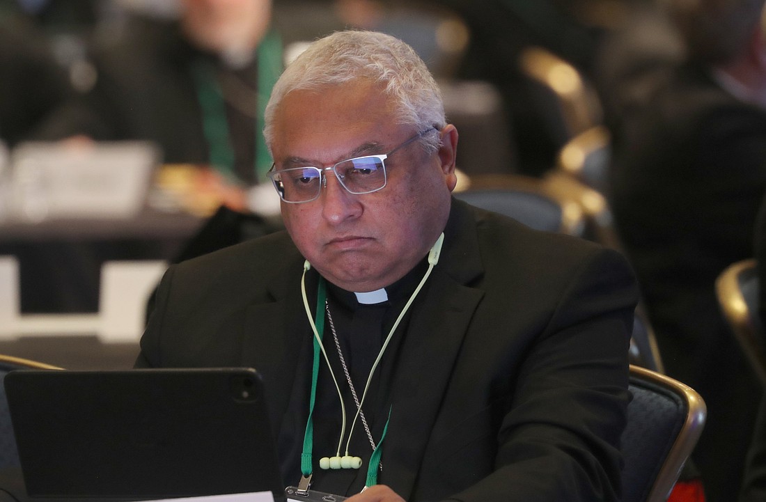 Bishop Daniel E. Garcia of Austin, Texas, attends a Nov. 12, 2025, session of the fall general assembly of the U.S. Conference of Catholic Bishops in Baltimore. (OSV News photo/Bob Roller)