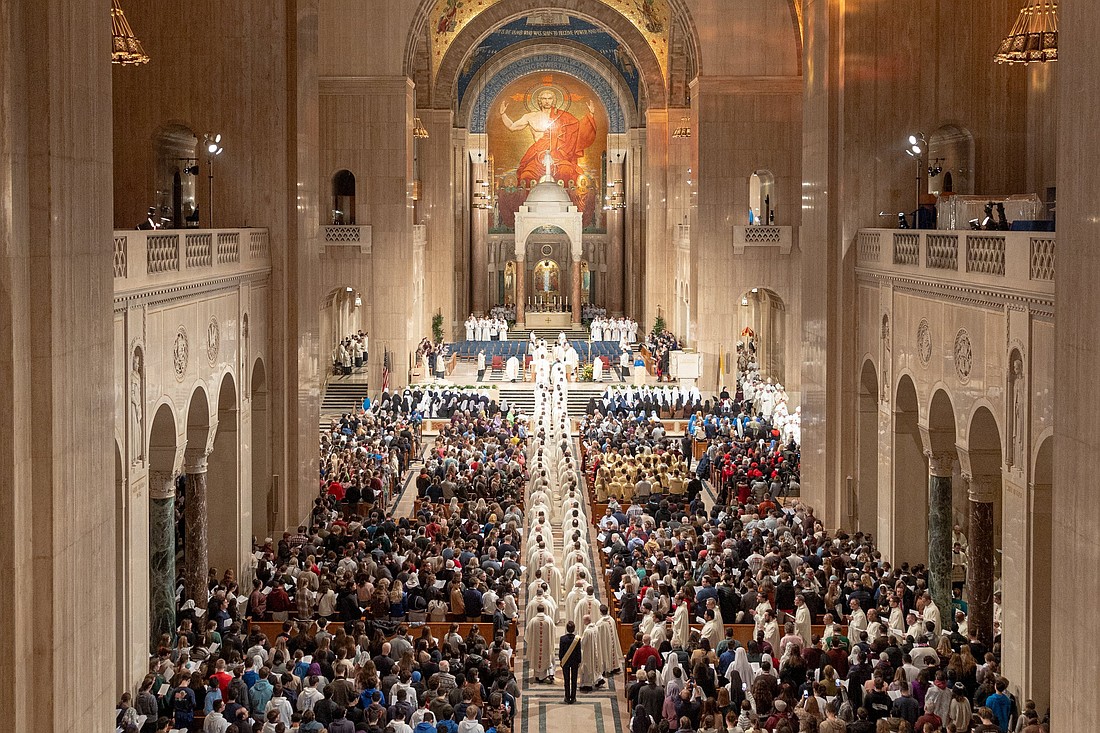 Archbishop Joseph F. Naumann of Kansas City, Kansas, celebrates Mass at the National Prayer Vigil for Life Mass at the Basilica of the National Shrine of the Immaculate Conception in Washington Jan. 23, 2025, the evening before the annual the March for Life. In 2026, the national prayer vigil takes place Jan. 22-23 at the basilica. (OSV News photo/Mihoko Owada)