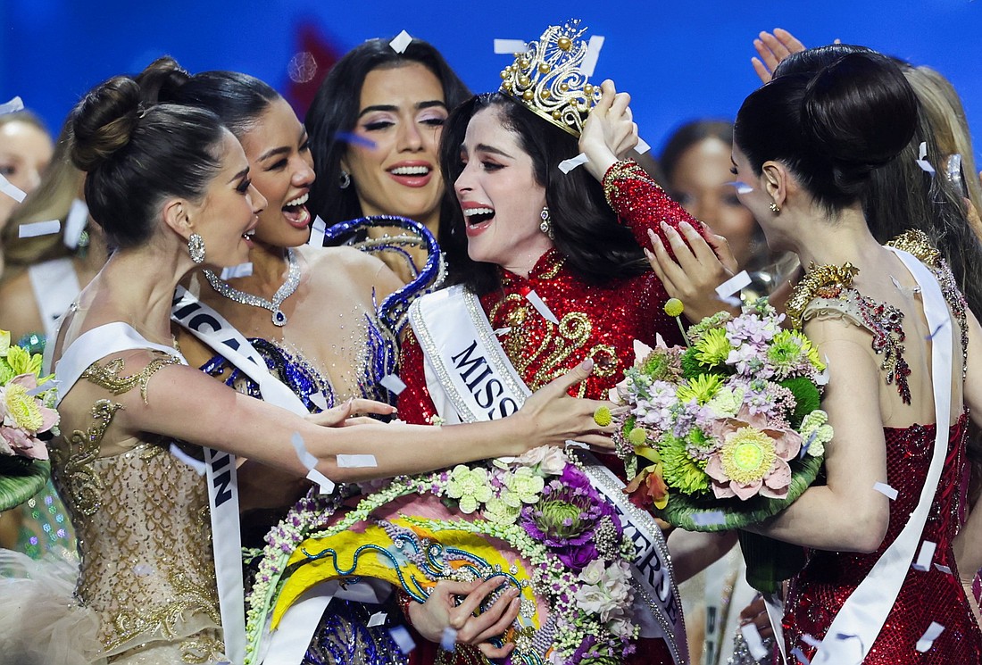 Fatima Bosch Fernández of Mexico reacts next to other contestants after being crowned Miss Universe 2025 during the 74th Miss Universe pageant in Bangkok Nov. 21. (OSV News photo/Chalinee Thirasupa, Reuters)