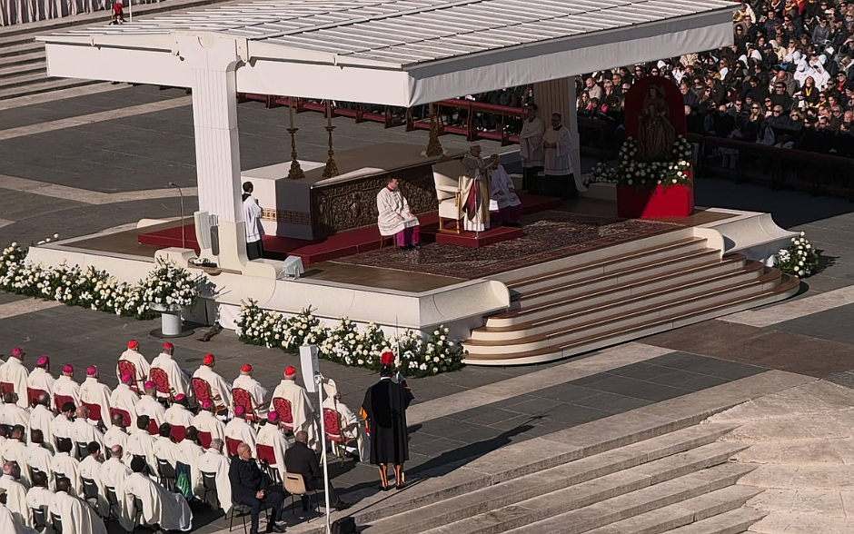 Pilgrims from Saint Mary, Mother of God Parish, Middletown, including members of the parish choir, are pictured after attending Holy Mass with Pope Leo XIV for the Jubilee of Choirs. Father Jeff Kegley, pastor, concelebrated the Mass.