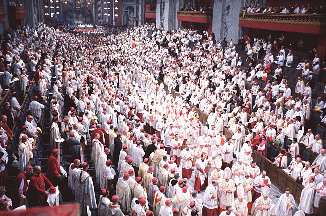 An undated photo shows prelates during the Council Hall in St. Peter's Basilica at the Vatican during the third session of the Second Vatican Council. (OSV News photo/Ernst Herb, KNA)