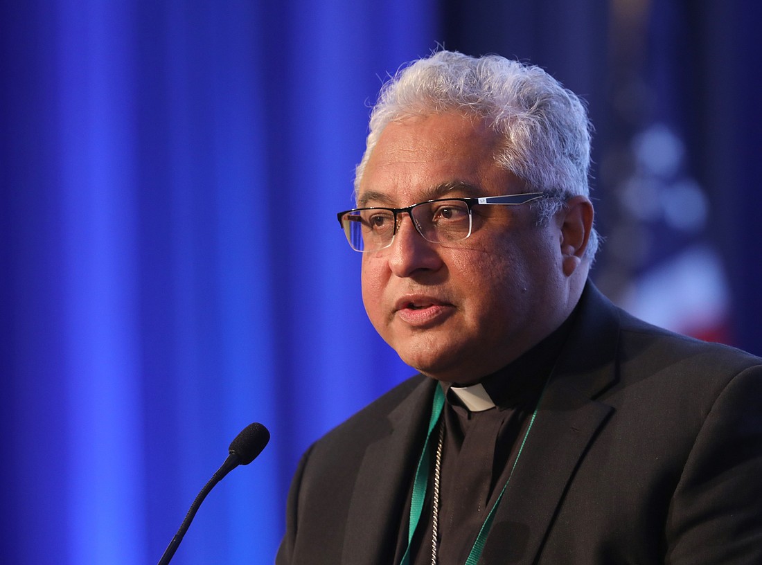 Bishop Daniel E. Garcia of Austin, Texas, chair of the U.S. bishops' Subcommittee for the Promotion of Racial Justice and Reconciliation, is pictured in a file photo. In a statement Dec. 5, 2025, Bishop Garcia praised "the rich gifts that neighbors from diverse cultures bring to our communities." .(OSV News photo/Bob Roller)