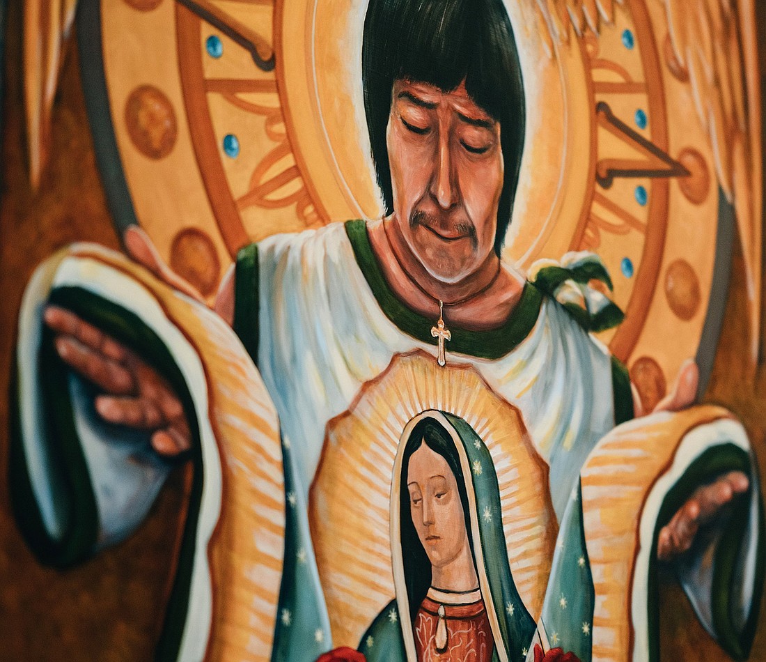 A painting by Rick Ortega in honor of Our Lady of Guadalupe and St. Juan Diego is pictured Nov. 20, 2019, at the Cathedral of Our Lady of the Angels in Los Angeles. (OSV News photo/courtesy Archdiocese of Los Angeles)..