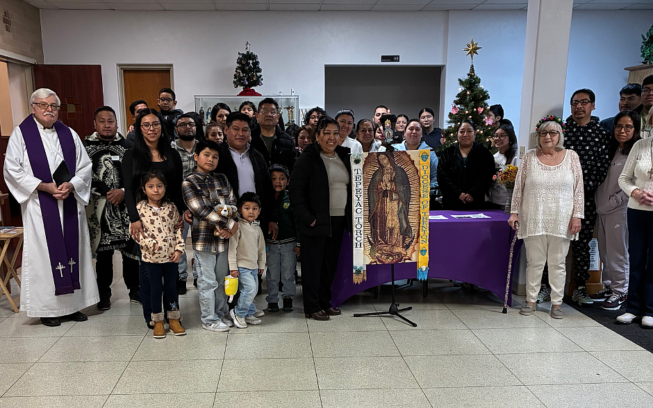 Father Edward Blanchett and parishioners of Visitation Parish, Brick, welcome the Tepeyac Torch Nov. 30. The Feast of Our Lady of Guadalupe is celebrated Dec. 12. Courtesy photo