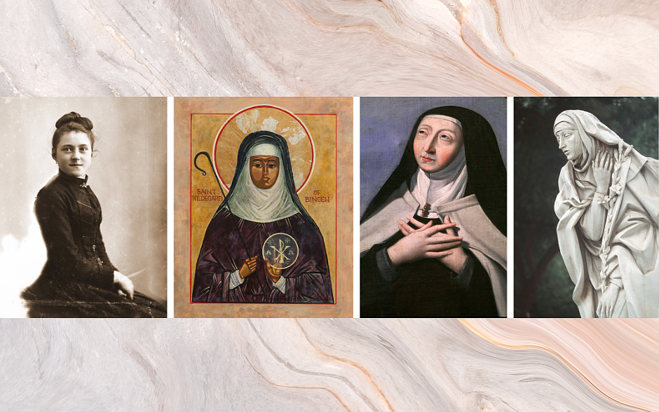 Images of doctors of the Church, from top: St. Thérèse of Lisieux, 
St. Hildegard of Bingen, St. Teresa of Avila, and St. Catherine of Siena. OSV News file