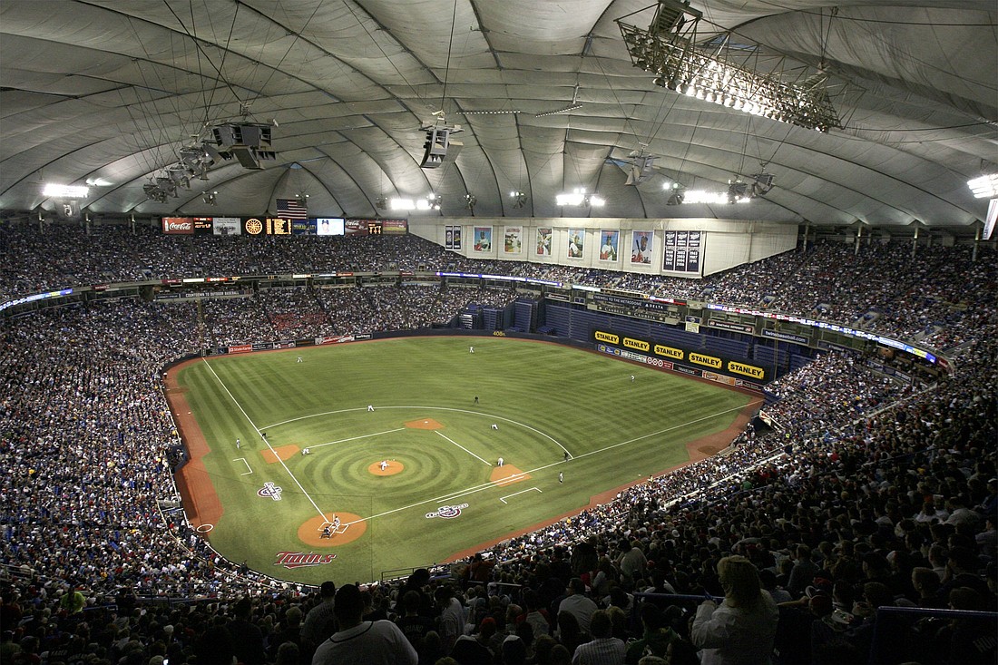 Minnesota Twins fans are seen during a game at Hubert H. Humphrey Metrodome in Minneapolis April 6, 2009. The stadium was officially taken down in 2014. (OSV News photoEric Miller, Reuters)