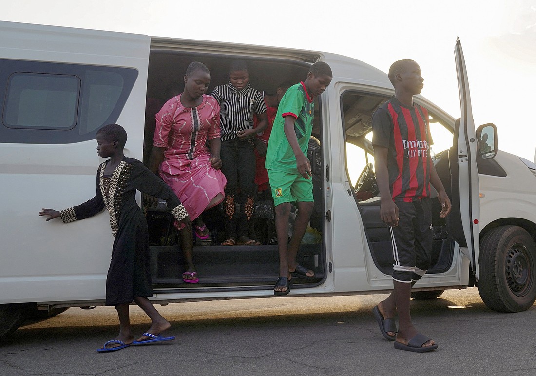 Schoolchildren from St. Mary's Catholic School in Papiri, Nigeria, arrive at the Niger State Government House Dec. 8, 2025, after being freed from captivity following their abduction by gunmen Nov. 21. Church officials confirmed that the remaining 130 students were released on Dec. 21, ending a month-long ordeal that began when more than 300 pupils were abducted from the diocesan school in Niger State. (OSV News photo/Marvellous Durowaiye, Reuters)