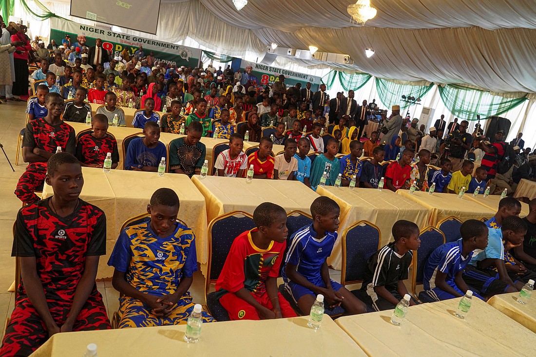 Schoolchildren from St. Mary's Catholic School in Papiri, Nigeria, are seen after arriving at the Niger State Government House Dec. 8, 2025, after being freed from captivity following their abduction by gunmen Nov. 21. Following the liberation of all the children and staff abducted from St. Mary's School in the Nigerian town of Papiri, the Sisters of Our Lady of Apostles, who manage the school, have expressed deep gratitude for the prayers and support received during the trying period. (OSV News photo/Marvellous Durowaiye/Reuters)