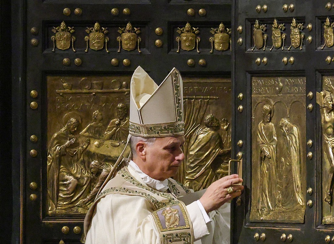 Pope Leo XIV closes the Holy Door of St. Peter’s Basilica on the feast of the Epiphany at the Vatican Jan. 6, 2026, marking the official end of the Jubilee Year 2025. (OSV News photo/Yara Nardi, pool via Reuters)