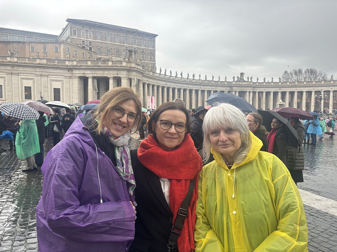 Polish pilgrims from Torun: from left, Iwona, Wioletta and Kasia, are seen on a Jan. 6, 2026 photograph on St. Peter's Square, at the conclusion of the Jubilee Year of Hope. What really visibly stayed with the faithful after the Jan. 6 Epiphany Mass was Pope Leo's urge to keep the church alive. "If we do not reduce our churches to monuments, if our communities are homes, if we stand united and resist the flattery and seduction of those in power, then we will be the generation of a new dawn," the pope said. (OSV News photo/Paulina Guzik)