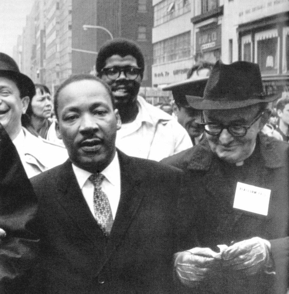 The Rev. Dr. Martin Luther King Jr. and Msgr. Charles Owen Rice march to the United Nations in New York in this April 1967 photo. Bishop David M. O'Connell, C.M., reflected on Rev. King's legacy for the Jan. 20 Martin Luther King Jr. federal holiday. (OSV News photo/Pittsburgh Catholic) (unknown)