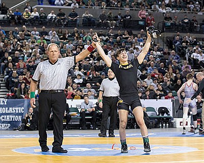 With broken hand, sophomore wins first state wrestling title in SJV history