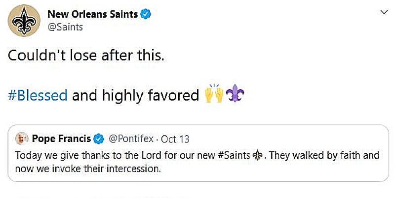 Papal tweet of support for 'Saints' goes viral