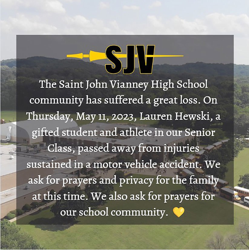 St. John Vianney High School community mourns death of graduating senior